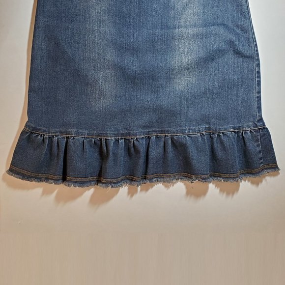 Vintage 90's Garage faded denim spaghetti straps ruffled hem dress / ruffles - Picture 10 of 12